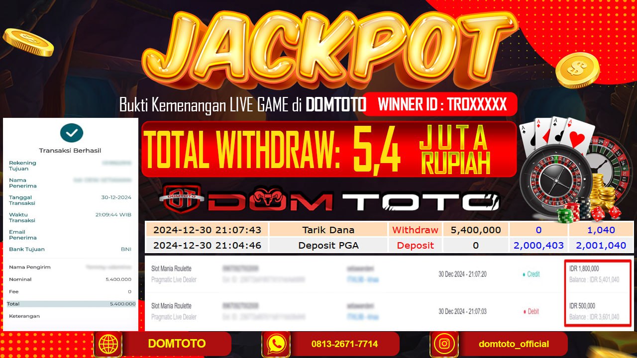 JACKPOT LIVE GAME SLOT MANIA ROULETTE 29 DESEMBER 2024